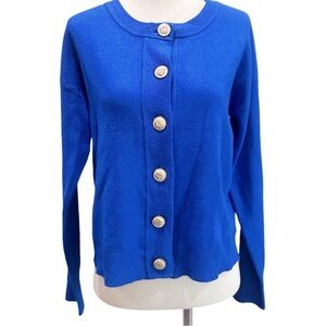 Cyrus Sweater GUC Vibrant Blue Cardigan Gold Buttons